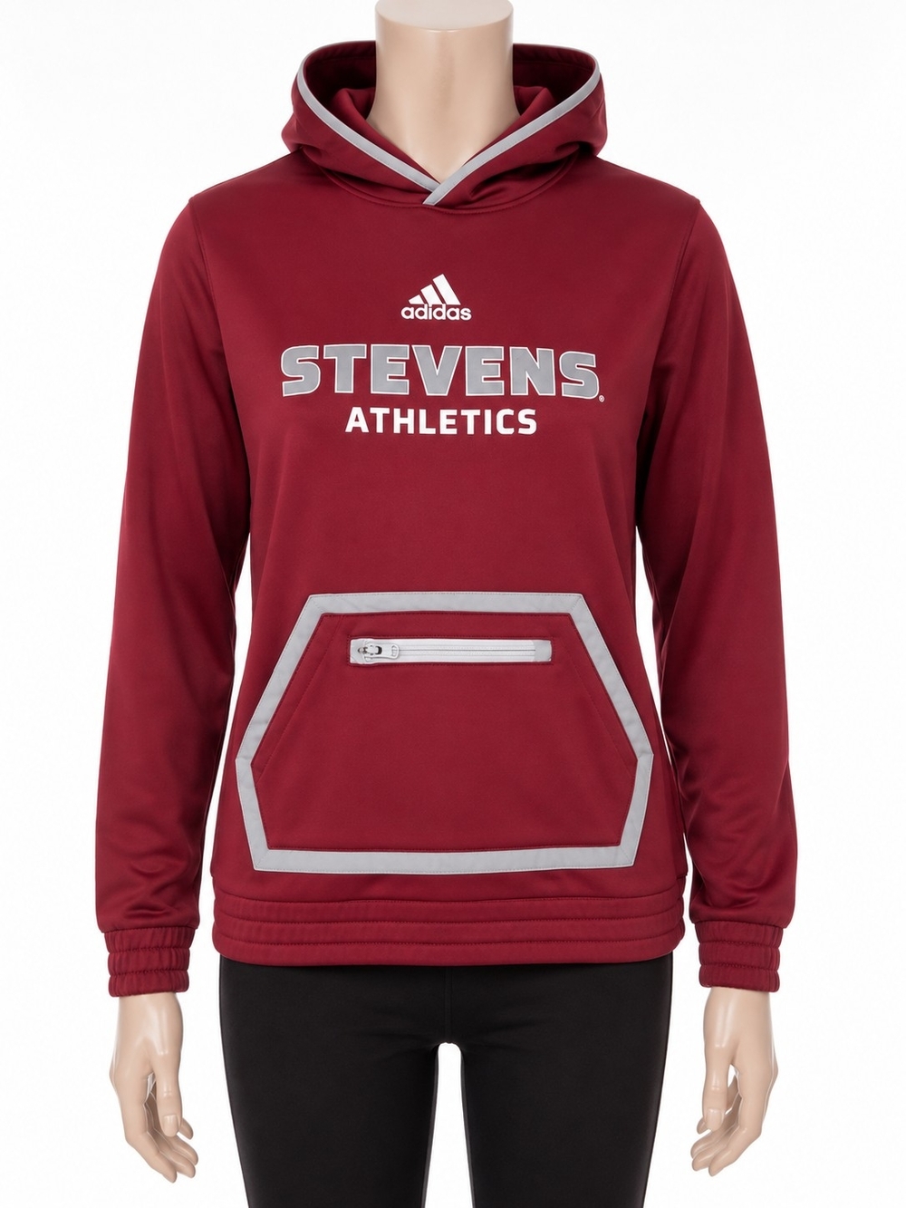 adidas Maroon Stevens Athletics Crewneck Hoodie with Gray Trim